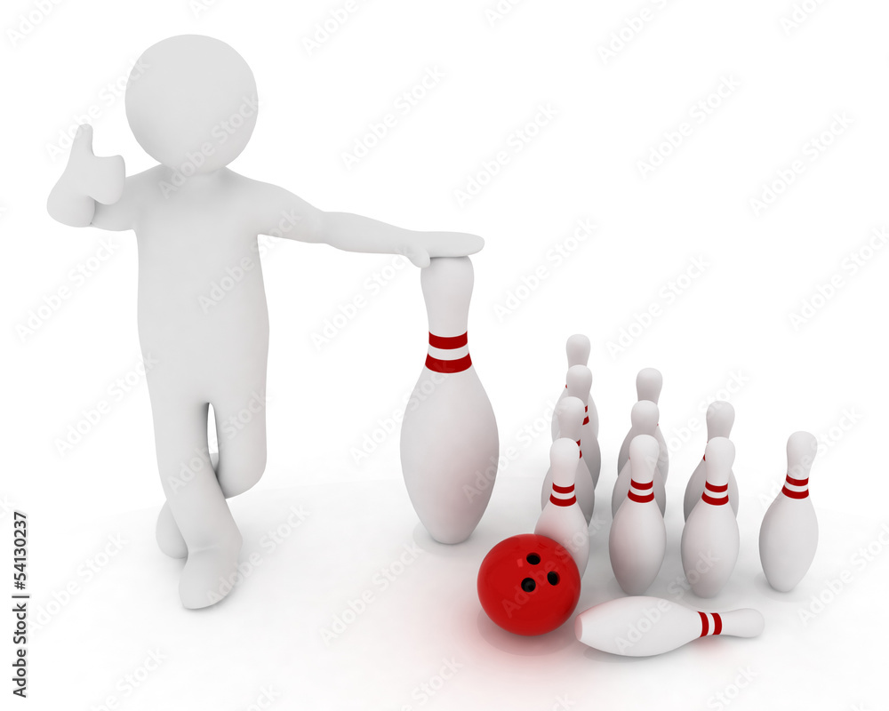 man with the elements of bowling on a white background man with the elements of bowling on a white background