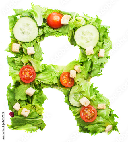 R letter made with salad isolated on white © asierromero