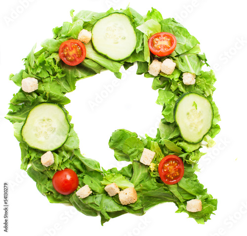 Q letter made with salad isolated on white © asierromero