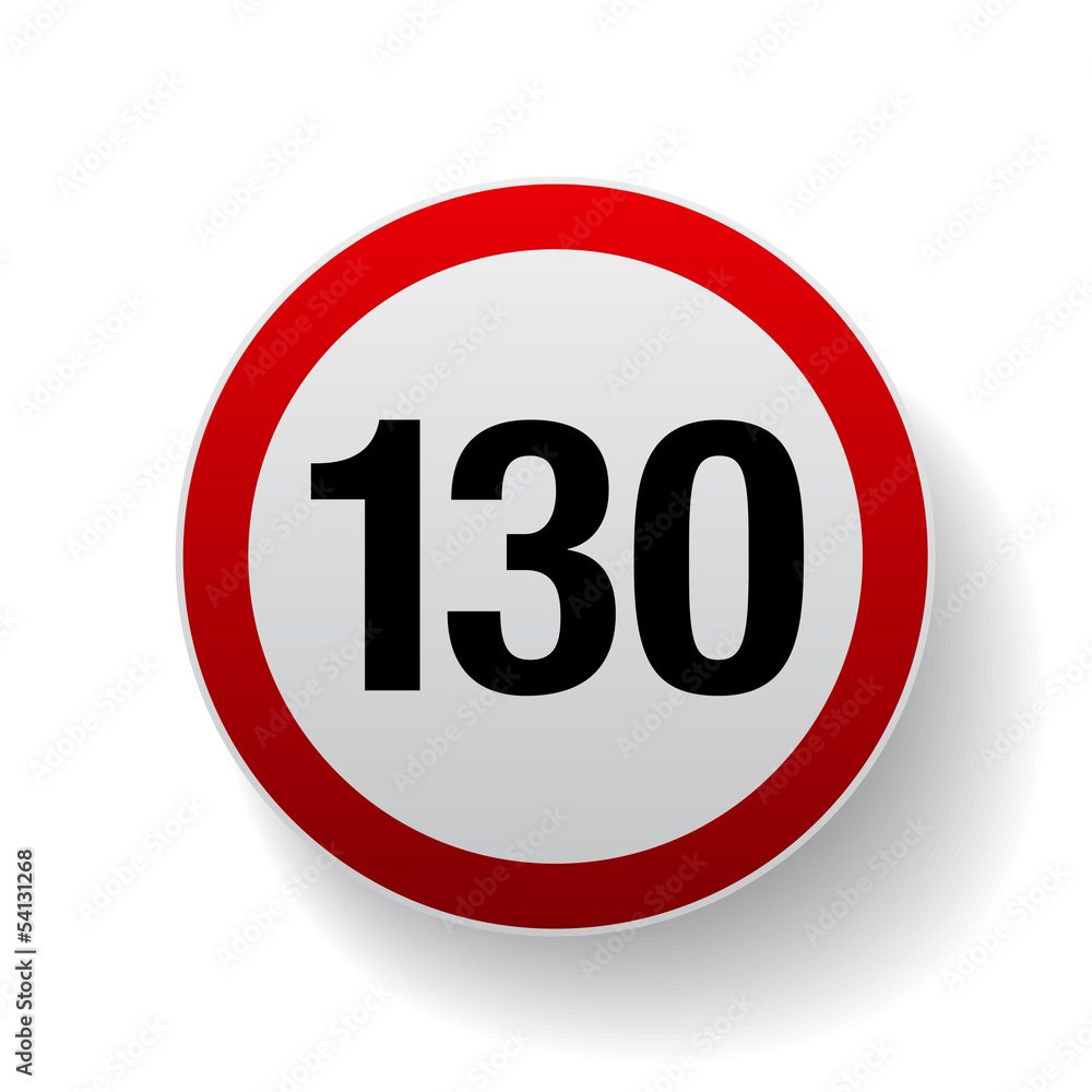 Speed sign - Number one hundred and thirty button Speed sign - Number one hundred and thirty button