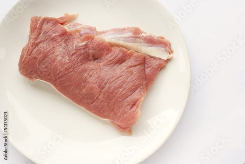 slices of raw pork preparing to cook