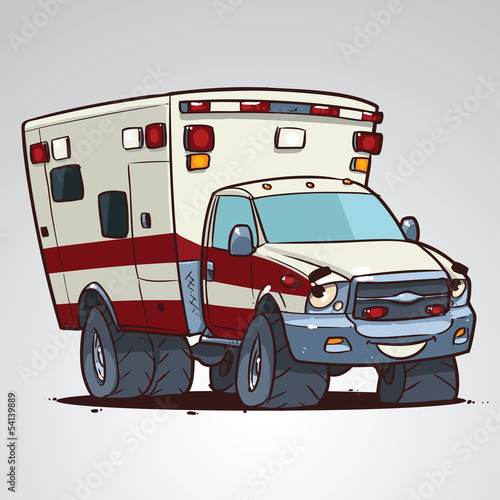 Cartoon ambulance car character isolated