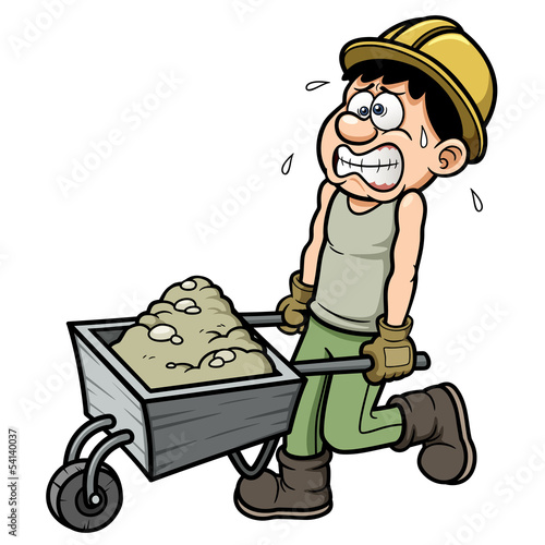 Vector illustration of Cartoon worker with wheelbarrow