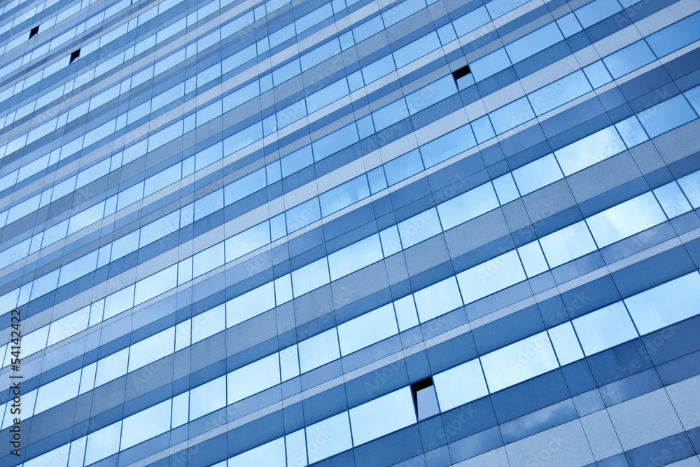 modern facade reflecting blue sky with open windows modern facade reflecting blue sky with open windows