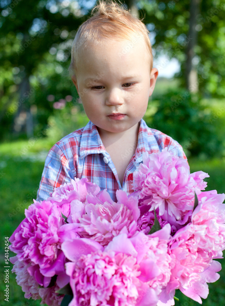 cute little boy with peonies cute little boy with peonies