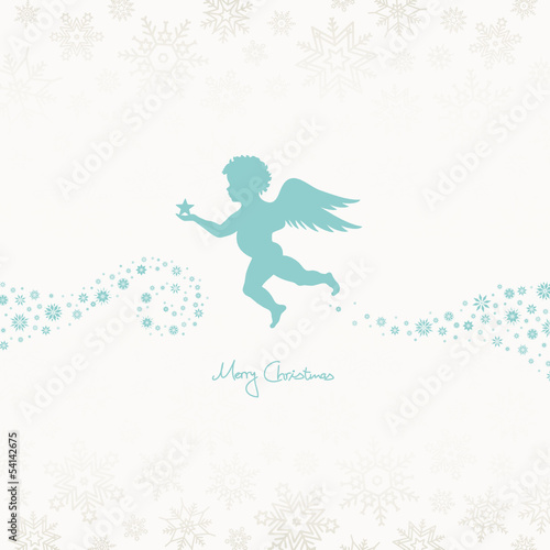 Flying Angel Holding Star Beige/Turquoise Snowflakes