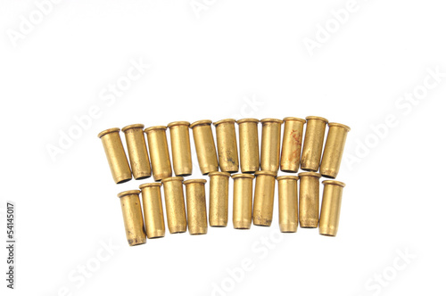 Bullet casings on the white background