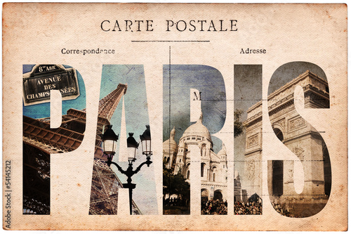 Carte postale ancienne, collage monuments Paris #54145212