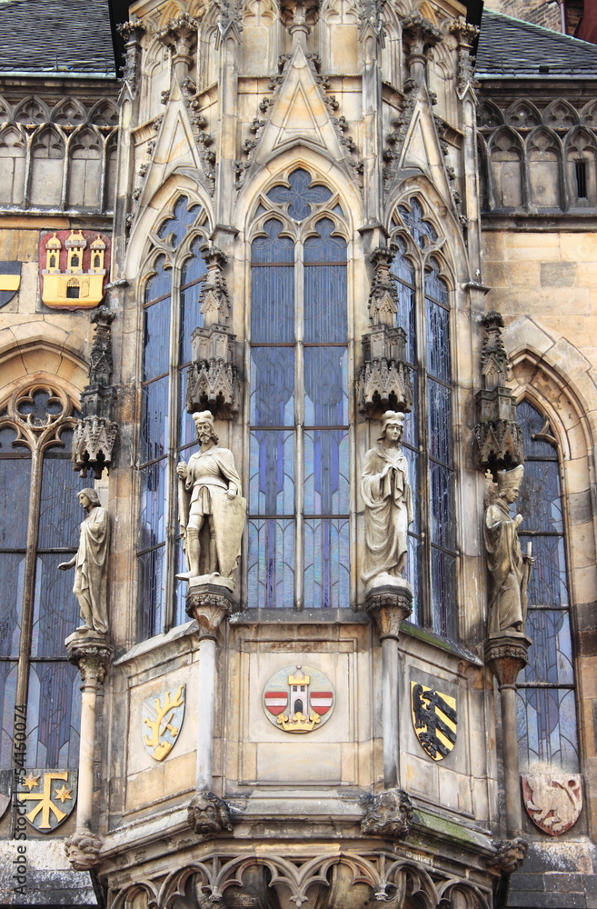 Prague Town Hall window with sculptures