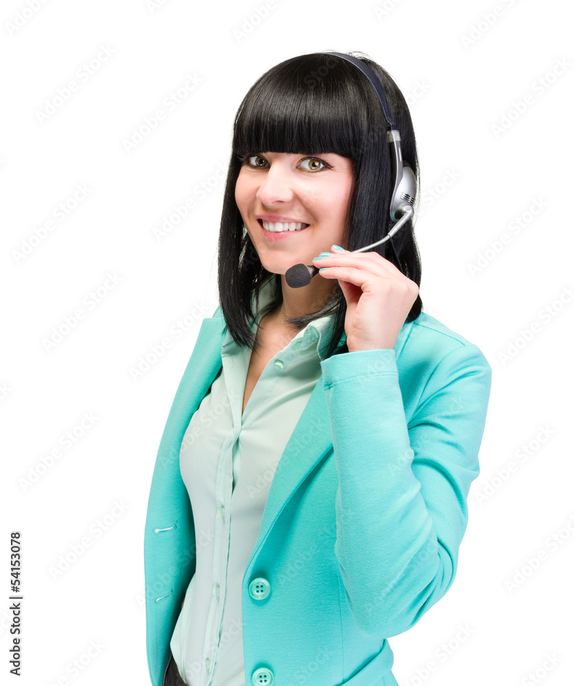 Caucasian business woman with headset isolated Caucasian business woman with headset isolated