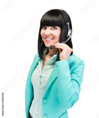 Caucasian business woman with headset isolated