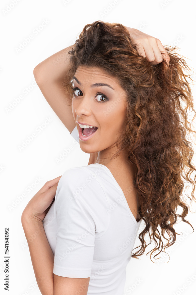 Playful young women. Beautiful young women posing while isolated Playful young women. Beautiful young women posing while isolated