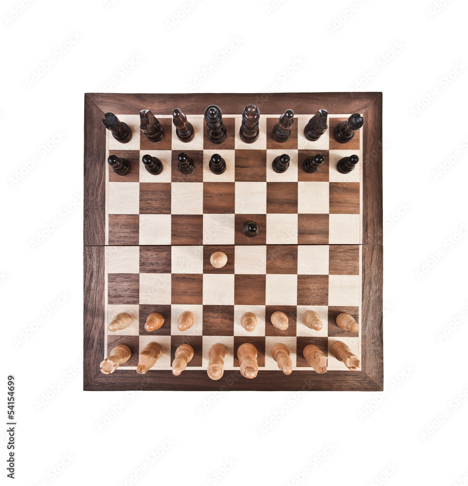 Chess board with figures on a white background Chess board with figures on a white background