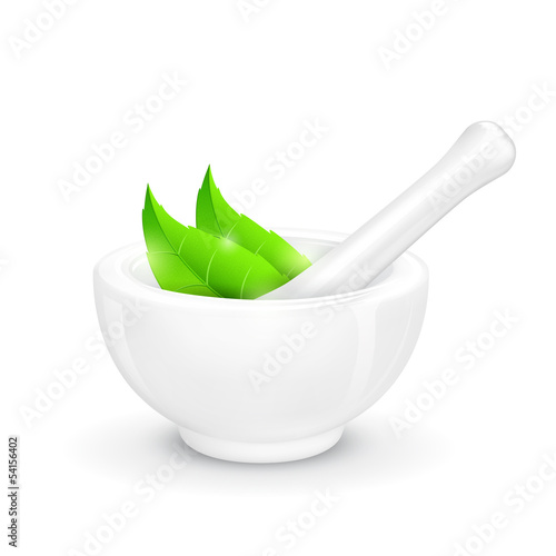Mortar and Pestle with Herb