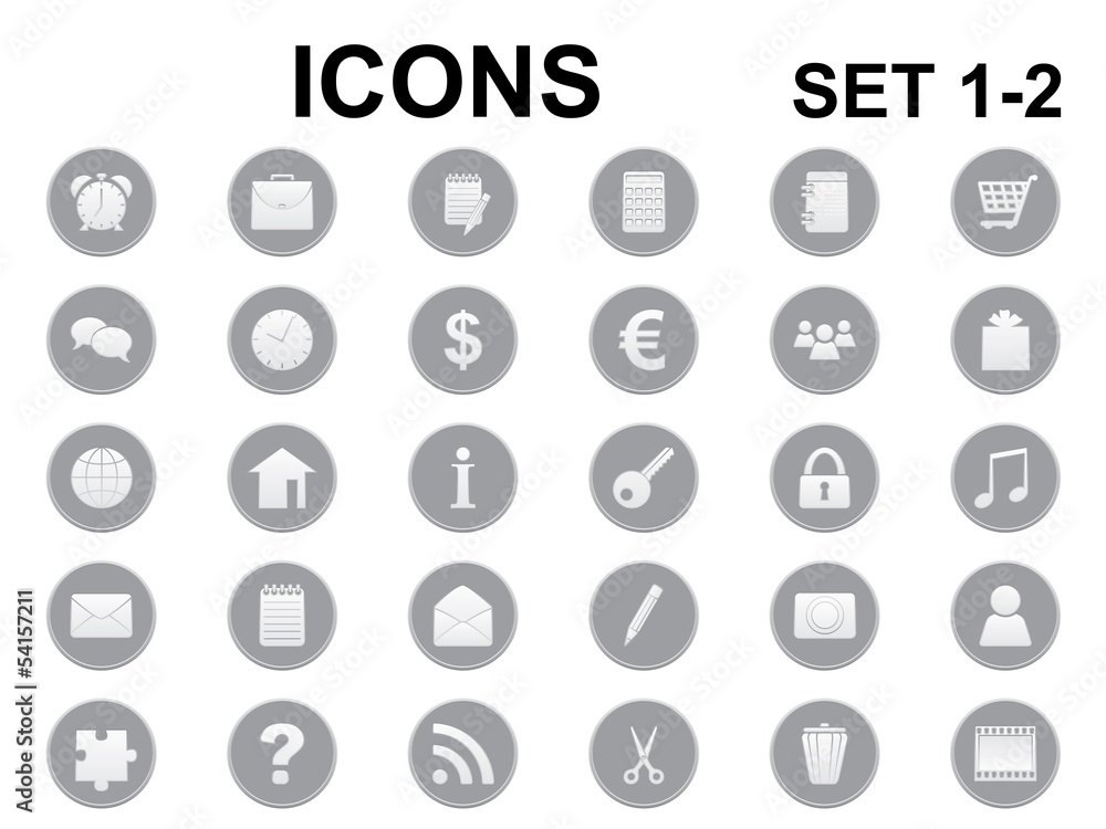 set of black and white round icons set of black and white round icons
