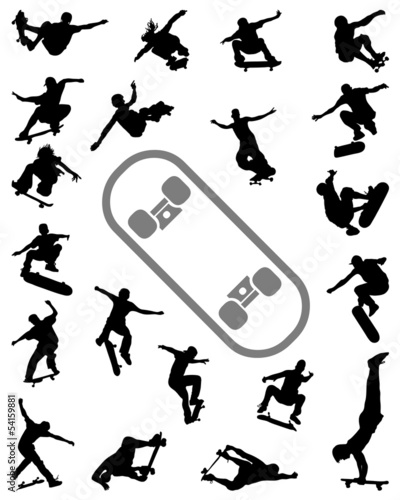 Set of silhouettes jumping of skate-vector