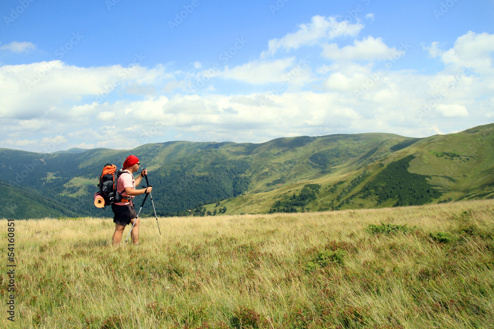 Summer hiking in the mountains.