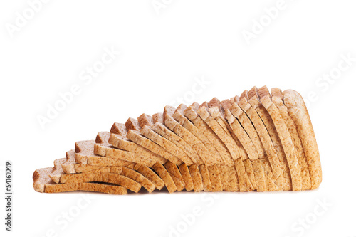 Brown wholemeal sliced loaf isolated on white background photo