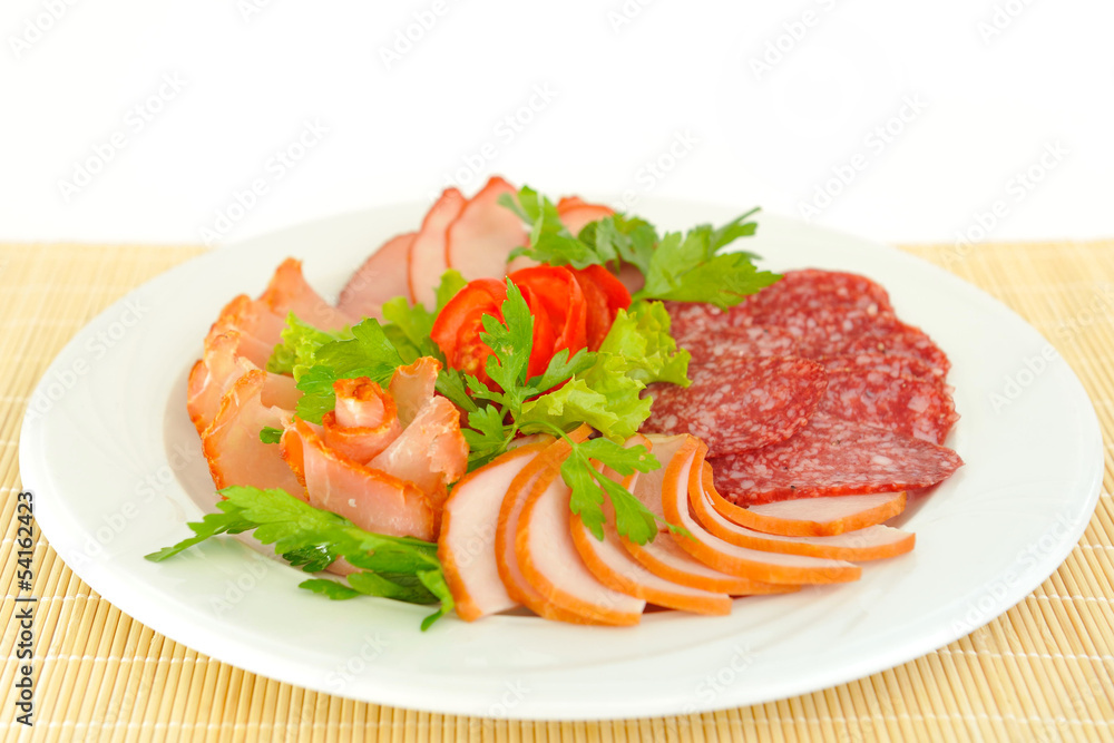 Dish with pastrami and salami.