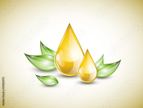 Yellow oil droplets with green leaves