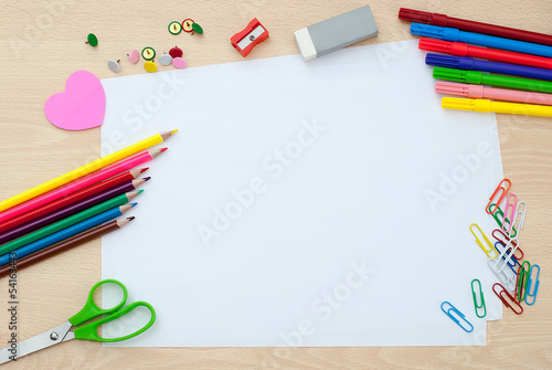 School supplies with blank pages photo