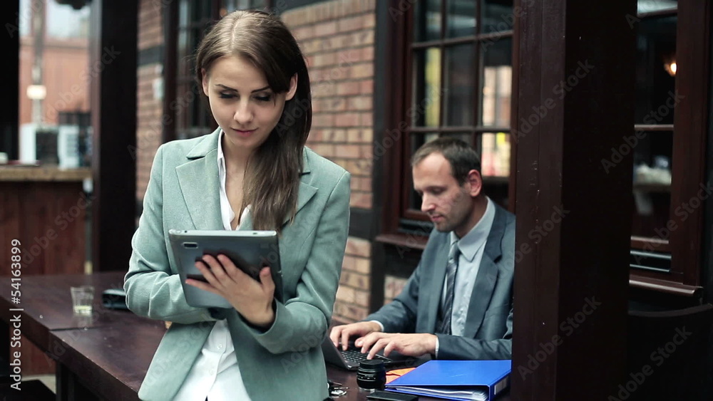 Happy businesswoman with tablet computer Happy businesswoman with tablet computer