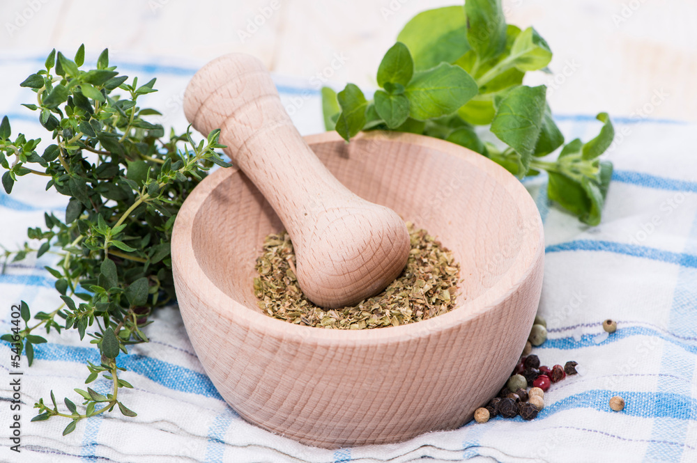 Fresh Herbs in a wooden bowl