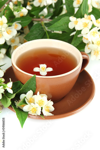 Cup of tea with jasmine, isolated on white