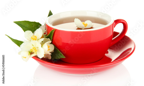 Cup of tea with jasmine  isolated on white