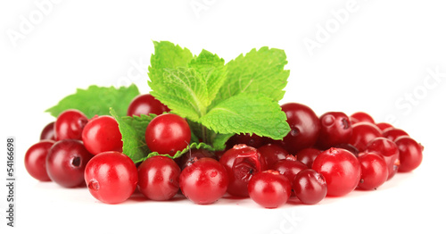 Ripe red cranberries, isolated on white.