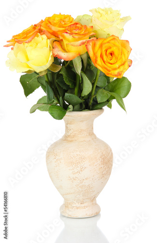 Wallpaper Mural Beautiful bouquet of roses in vase isolated on white Torontodigital.ca