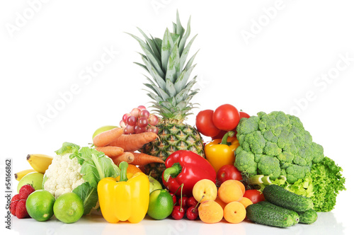 Assortment of fresh fruits and vegetables  isolated on white