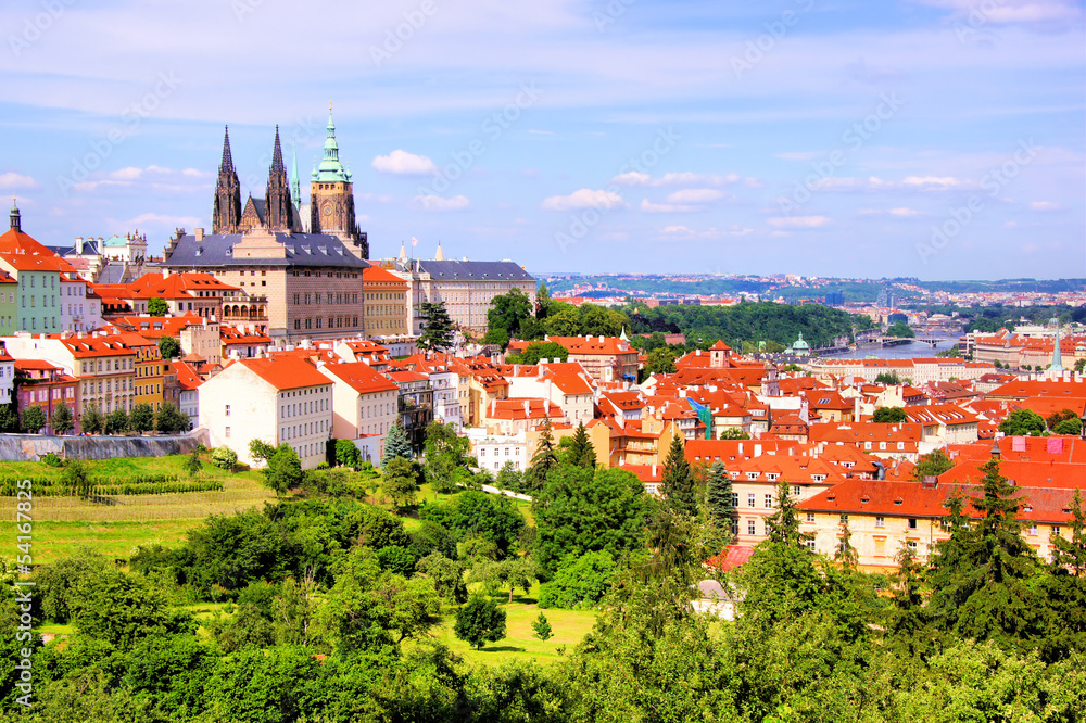 View over historic center of Prague with castle, Czech Republic View over historic center of Prague with castle, Czech Republic