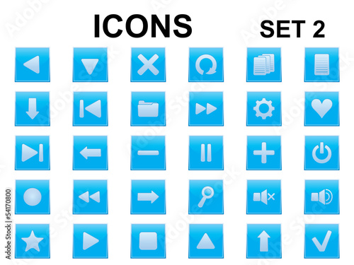 set of blue square icons