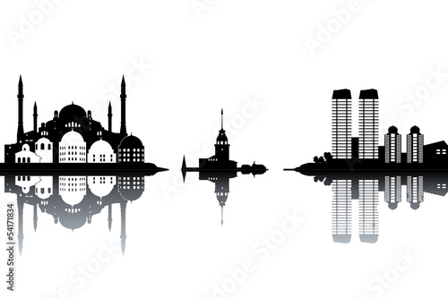 Istanbul skyline - black and white vector illustration