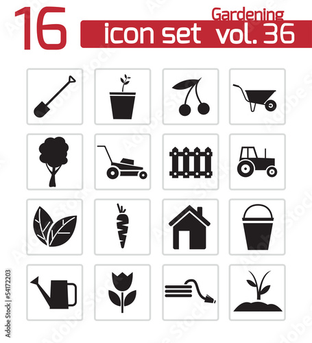 Vector black gardening icons set