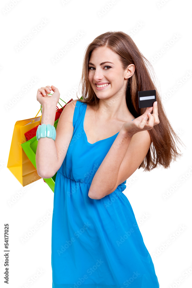 junge glückliche frau mit bunten einkaufstaschen shopping isoli junge glückliche frau mit bunten einkaufstaschen shopping isoli