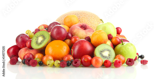 Assortment of juicy fruits, isolated on white
