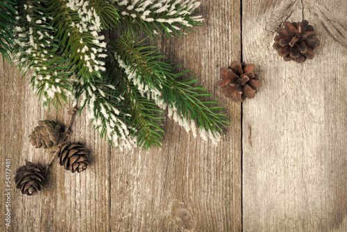 Christmas vintage  background ( fir branches and cones) © cook_inspire