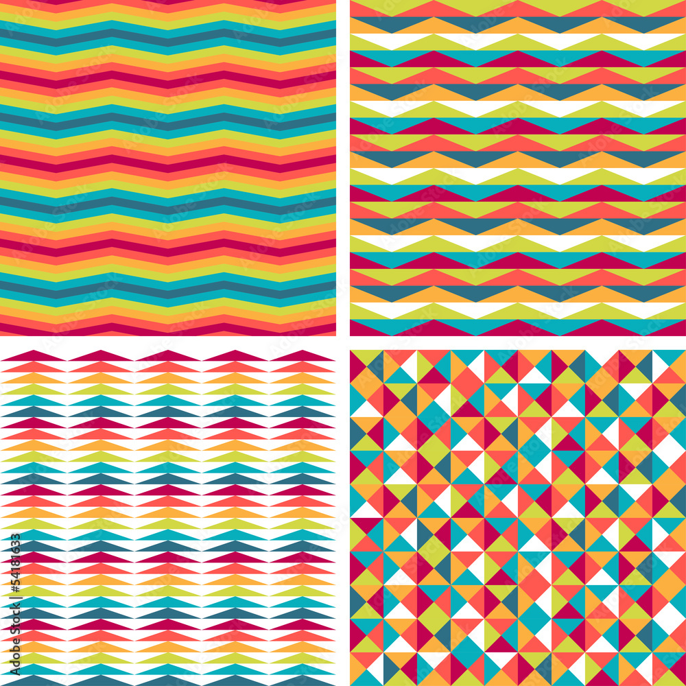 Seamless triangle patterns in retro style. Seamless triangle patterns in retro style.