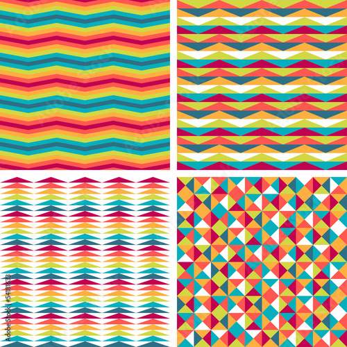 Seamless triangle patterns in retro style.