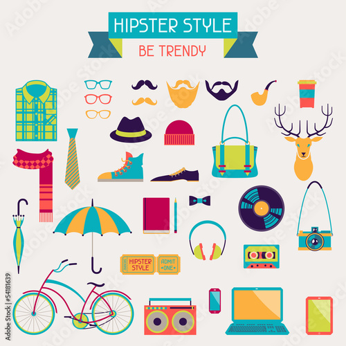 Hipster style elements and icons set for retro design.
