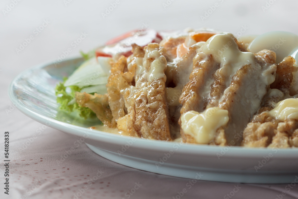 Chicken Salad topped with cream Chicken Salad topped with cream