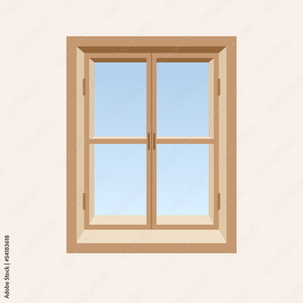 Wooden closed window. Vector illustration.
