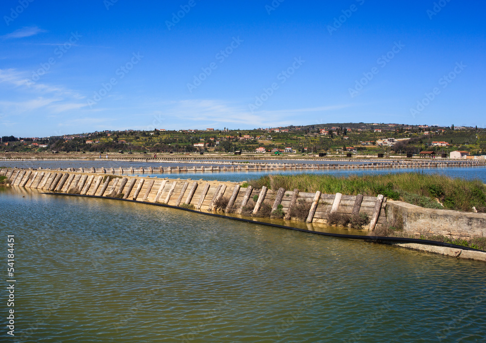 View of Salt evaporation ponds in Secovlje