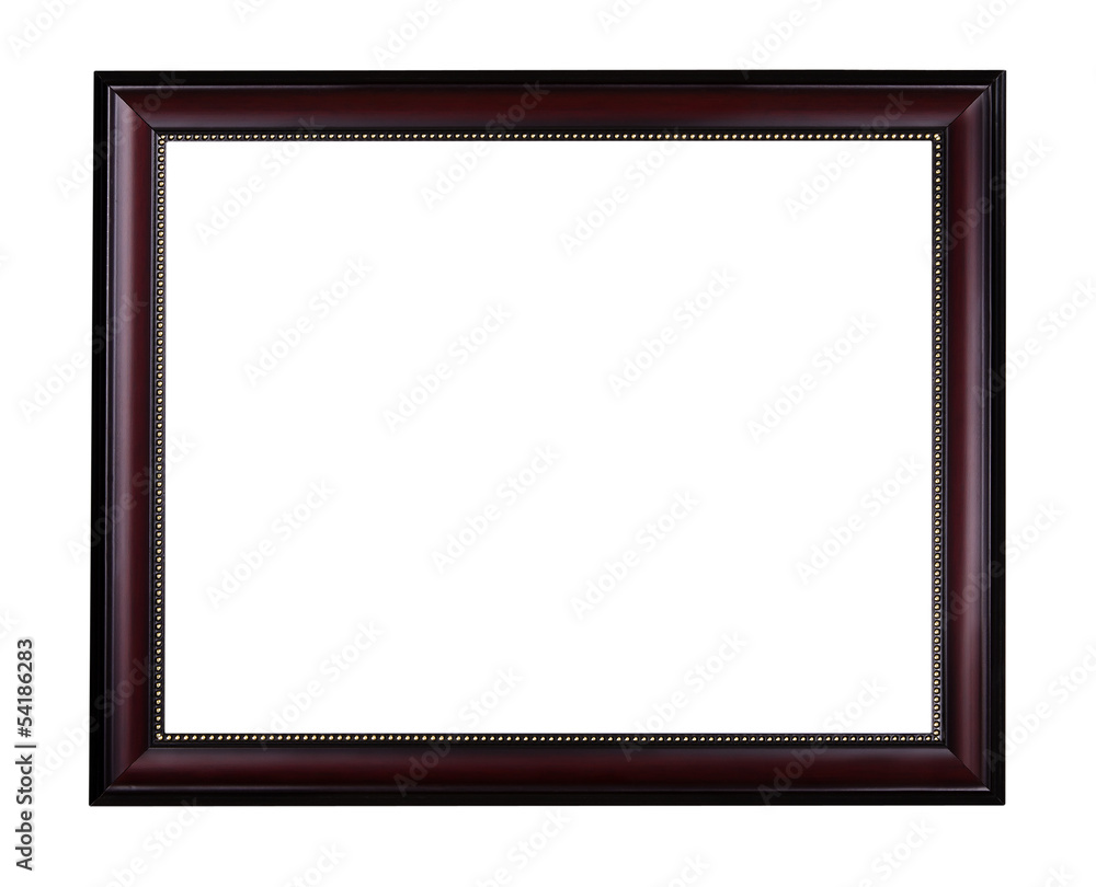 Wooden mahogany picture frame with golden ornament isolated Wooden mahogany picture frame with golden ornament isolated