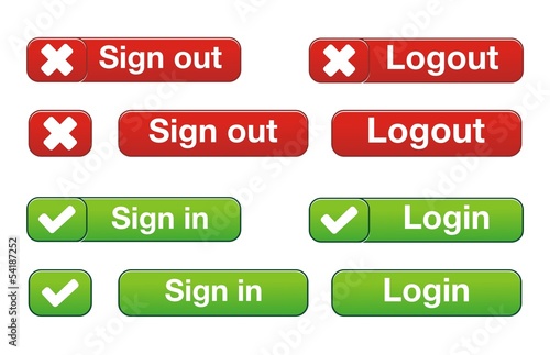 login, logout, sign in and sign out buttons