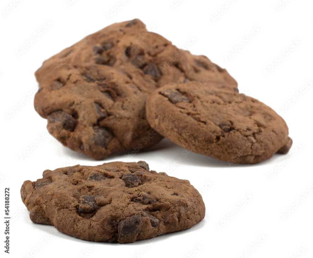 Chocolate chips cookies isolated on white background