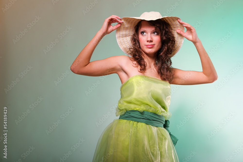 Beautiful spring woman portrait. Green concept Beautiful spring woman portrait. Green concept