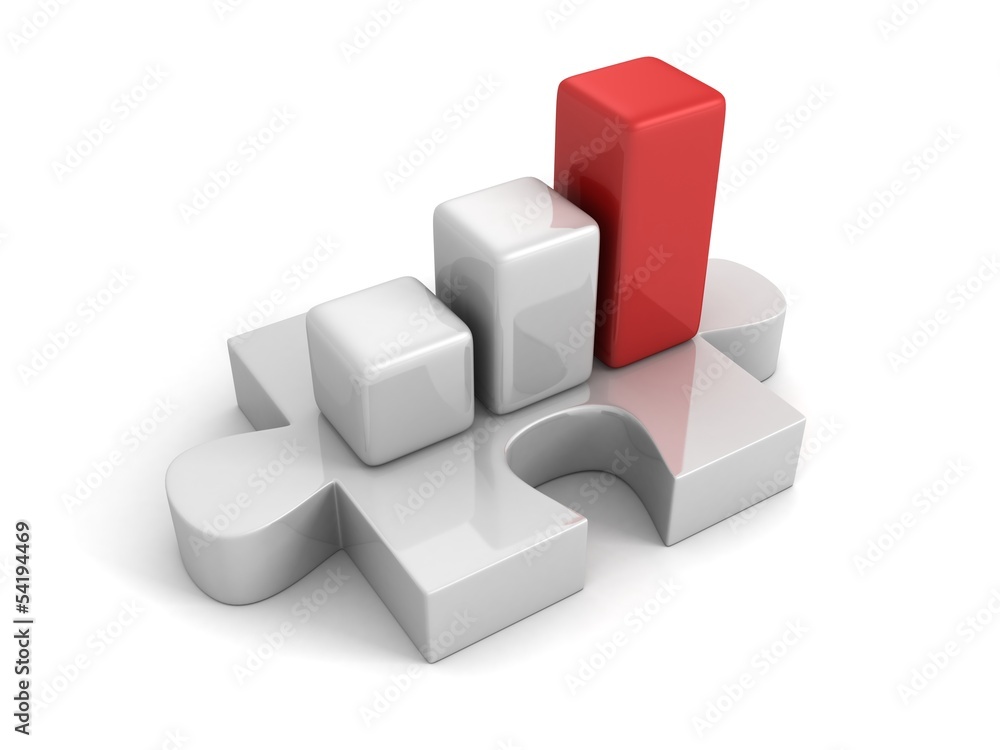 Naklejka premium successful bar chart graph on white puzzle